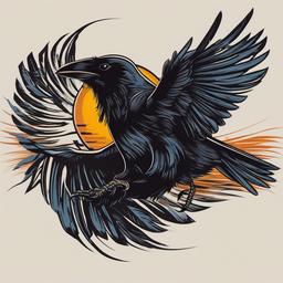 crow in flight tattoo  simple vector color tattoo