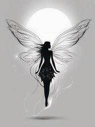 drawing of a fairy with glowing wings  minimal rough sketch scribbles,doodles,black and white