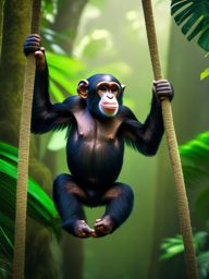 Cute Chimpanzee Swinging in a Dense Rainforest 8k, cinematic, vivid colors