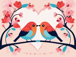 Springtime Love clipart - Two birds in a romantic scene, ,vector color clipart,minimal