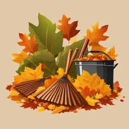 Raking Leaves clipart - Piles of leaves ready for raking, ,vector color clipart,minimal