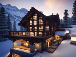 mountain chalet overlooking a snowy valley - minecraft house design ideas minecraft block style