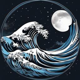 Wave Moon Tattoo - Features waves alongside a moon, creating a serene and mystical design that combines celestial and aquatic elements.  simple tattoo design