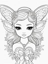 Kawaii Fairy Coloring Pages - Lovely Fairies with Sparkling Wings  minimal black outline printable sheet, coloring page