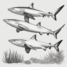 drawing of Blacktip reef shark  minimal rough sketch scribbles,doodles,black and white