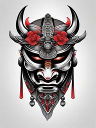 japanese samurai mask tattoo  simple color tattoo,white background,minimal