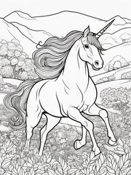 Unicorn Coloring Pages - Unicorn prancing through a colorful landscape  simple coloring pages