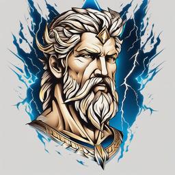 Lightning Zeus Tattoo - Symbolize the power of the king of the gods with a lightning Zeus tattoo, capturing the thunderous essence of Zeus.  simple color tattoo, white background