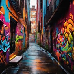 Cool Wallpapers - Urban Street Art in a Graffiti-Filled Alley wallpaper splash art, vibrant colors, intricate patterns