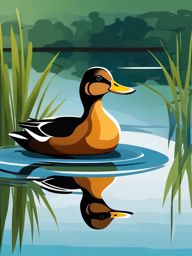 Duck Clipart - Duck paddling peacefully on a tranquil pond , minimal, 2d