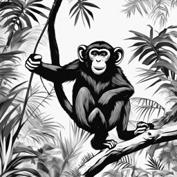 monkey clipart black and white - swinging through the jungle. 