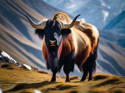 Stained Glass Yak - Yak with shaggy coat in Himalayas  