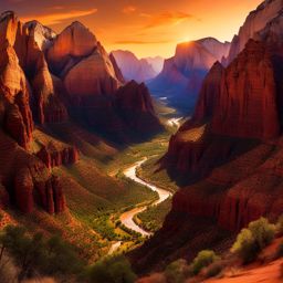 zion national park - illustrate the mystical night scene of zion national park, with its towering red rock canyons and the virgin river winding through. 