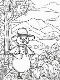 Turkey and Scarecrow Coloring Pages - Fun Fall Scene with Turkey and Scarecrow  minimal black outline printable sheet, coloring page