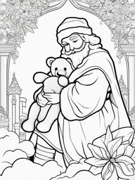 Santa Hugging a Teddy Bear Coloring Pages - Santa Holding a Cuddly Toy  minimal black outline printable sheet, coloring page