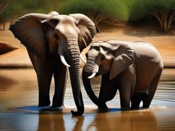 Elephant Clipart by a Watering Hole,Noble elephant at a peaceful watering hole, symbolizing strength and wisdom. 