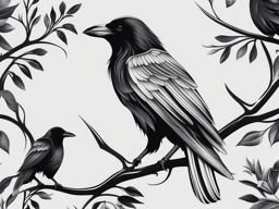 crow tattoo black and white design 