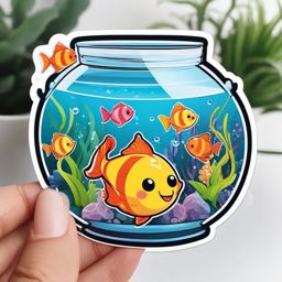 Kawaii Fishbowl sticker- Underwater Friends Delight, , color sticker vector art