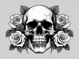 drawing of a skull with roses wrapped around it  minimal rough sketch scribbles,doodles,black and white