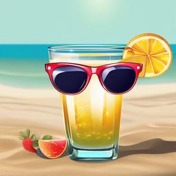 Sunglass clipart - sunglasses next to a cocktail on the beach  