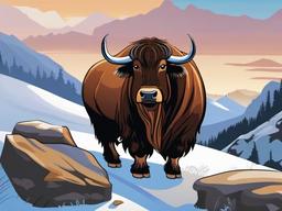 Yak Cartoon - Cartoon of yak in cold mountain pass  