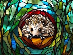 Stained Glass Hedgehog - Cute hedgehog curled in a ball  