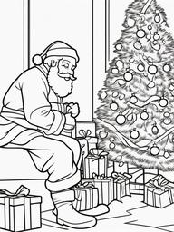 Santa Delivering Presents in Chimney Coloring Pages - Sneaking Gifts Down the Chimney  minimal black outline printable sheet, coloring page