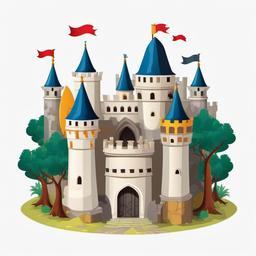 Castles surrounded by knights in armor clipart.  vector style illustration, white background