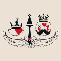 His and Her Tattoo King and Queen - Celebrate love with matching tattoos.  minimalist color tattoo, vector