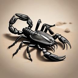 drawing of a scorpion on a sandy surface  minimal rough sketch scribbles,doodles,black and white