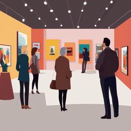 Art clipart - art exhibition with people admiring pieces  