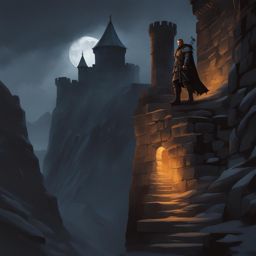 ragnar blackthorn, a half-orc fighter, is scaling a towering fortress wall under cover of darkness. 