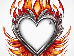 Flaming heart tattoo, Heart engulfed in flames, representing passion and intensity in love. , tattoo color art, clean white background