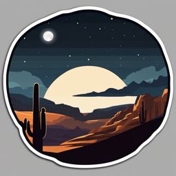 Moonlit canyon sticker- Desert night, , sticker vector art, minimalist design
