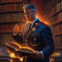 Secret society of librarians guards books with dangerous knowledge. hyperrealistic, intricately detailed, color depth,splash art, concept art, mid shot, sharp focus, dramatic, 2/3 face angle, side light, colorful background
