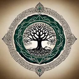 vegvisir yggdrasil tattoo  simple vector color tattoo