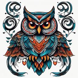 American Traditional Owl Tattoo - Infuse classic American traditional elements into an owl tattoo.  simple color tattoo,vector style,white background