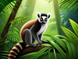 Cute Lemur in a Pristine Rainforest  clipart, simple
