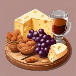 Cheeseboard with grapes and nuts clipart.  vector style illustration, white background