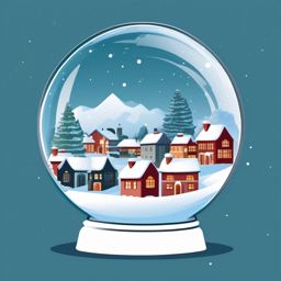 Snow Globe and Winter Scene Clipart - Snow globe revealing a wintery village.  color clipart, minimalist, vector art, 