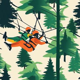 Canopy Ziplining Clipart - Zipliners soaring through the treetops.  color vector clipart, minimal style