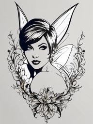 bad tinkerbell tattoos  simple color tattoo style,white background