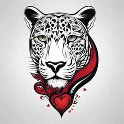 Heart Panther Tattoo-Symbolic representation of a panther combined with a heart, capturing themes of love and strength.  simple color tattoo,white background