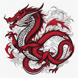 Red dragon tattoo, Striking and bold tattoos featuring red dragons.  color, tattoo style pattern, clean white background