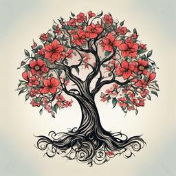 tree with flowers tattoo  simple vector color tattoo