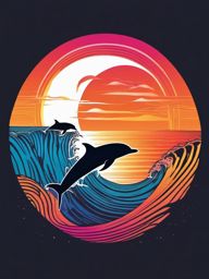 Sunset Mirage Dance - Dolphins in a mirage-like dance during a vibrant sunset.  outline color tattoo,minimal,white background