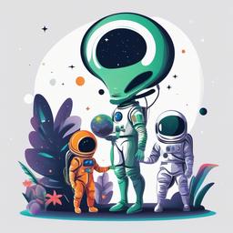 Alien and astronaut together clipart.  vector style illustration, white background