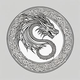 Circle Dragon Tattoo - Dragon tattoo enclosed within a circular design.  simple color tattoo,minimalist,white background