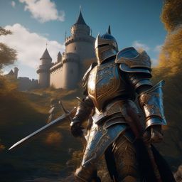 Animated Armor Guarding a Castle with a Knight detailed matte painting, deep color, fantastical, intricate detail, splash screen, complementary colors, fantasy concept art, 8k resolution trending on artstation unreal engine 5