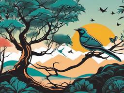 bird and tree tattoo  simple vector color tattoo